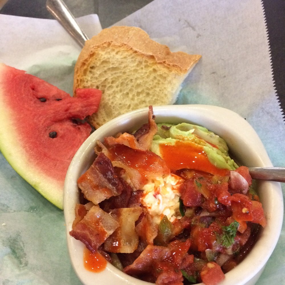 New Moon Cafe - grits bowl topped with: pimento cheese, red onion, avocado, bacon and salsa - Breakfast & Brunch Near Me - Augusta, Georgia New Moon Cafe - grits bowl topped with: pimento cheese, red onion, avocado, bacon and salsa - Breakfast & Brunch Near Me - Augusta, Georgia