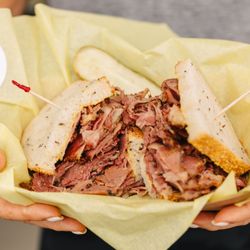 The Pastrami Stand - Number 18 - classic NY-style piled pastrami on rye bread with deli mustard