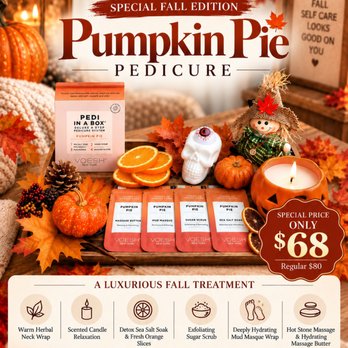 T-Nails - A LITTLE PUMPKIN PIE, A LOT OF PAMPERING.
Treat your feet to the ultimate autumn retreat at T-Nails! Experience our exclusive Speci - Nail Salons Near Me - Clayton, North Carolina T-Nails - A LITTLE PUMPKIN PIE, A LOT OF PAMPERING.
Treat your feet to the ultimate autumn retreat at T-Nails! Experience our exclusive Speci - Nail Salons Near Me - Clayton, North Carolina