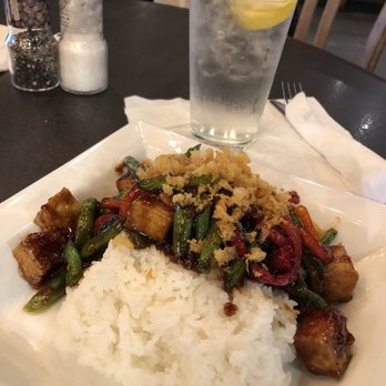 Pangea Kitchen - Pad Ka Pao with rice, tofu instead of chicken for the vegetarian option. - Pizza Near Me - Evansville, Indiana Pangea Kitchen - Pad Ka Pao with rice, tofu instead of chicken for the vegetarian option. - Pizza Near Me - Evansville, Indiana