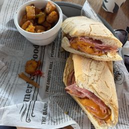 Baguette with eggs and ham. Very good