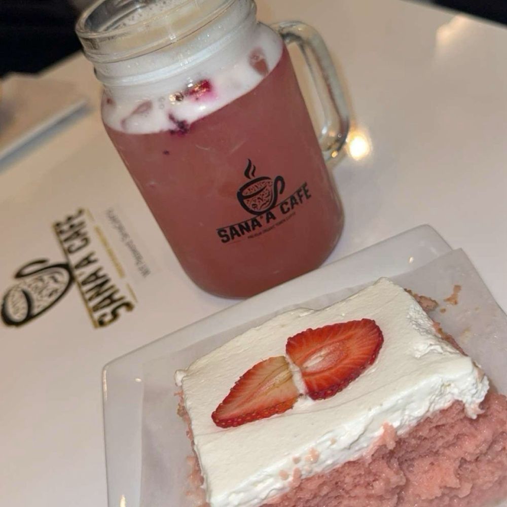 Sana'a Cafe - Strawberry Milk Cake Strawberry refresher - Coffee & Tea Near Me - Sacramento, California Sana'a Cafe - Strawberry Milk Cake Strawberry refresher - Coffee & Tea Near Me - Sacramento, California