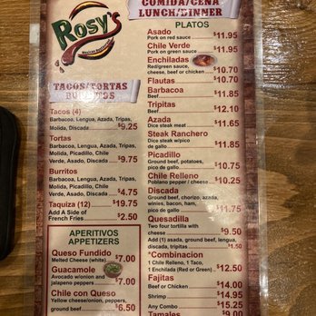 Rosy's Mexican Restaurant - Menu, front - Steakhouses Near Me - Carlsbad, New Mexico
