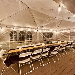 1800 Got Tents - Lit up outdoor overflow seating on deck with warmers - photo does not capture