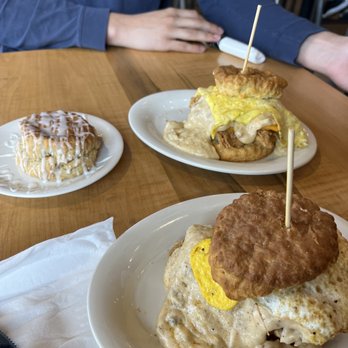 Maple Street Biscuit - The cowboy, the five and a dime, iced cinnamon biscuit - Breakfast & Brunch Near Me - Lexington-Fayette, Kentucky