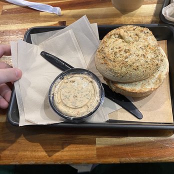 K Brew - pesto Parmesan bagel with sun dried tomato cream cheese - Coffee & Tea Near Me - Knoxville, Tennessee