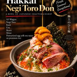 Hakkai Nigiri Bar & Tapas - A decadent Hakkai Negi Toro Don with A5 Wagyu, negi toro, kani, uni, ikura & our pasteurized egg yolk soy sauce