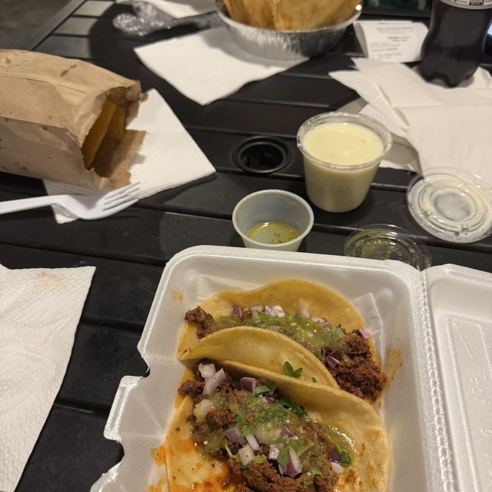 Chorizo street tacos, chips and queso, taco salad Chorizo street tacos, chips and queso, taco salad