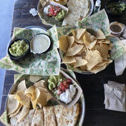 The Whole Enchilada - Queso and Chips (4oz) Guac & Chips (4oz) chicken Pancho Villa Quesadilla