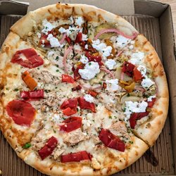 Pagliacci Pizza - Left: Spicy Chicken Right: Chicken Primo
