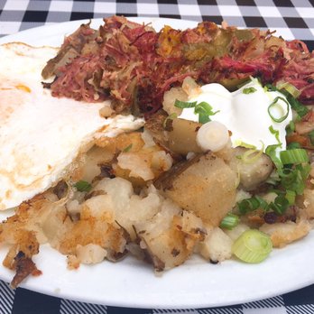 Sax's Joint - Fresh corned beef hash with eggs and some fabulous potatoes! Yum! - Breakfast & Brunch Near Me - Petaluma, California Sax's Joint - Fresh corned beef hash with eggs and some fabulous potatoes! Yum! - Breakfast & Brunch Near Me - Petaluma, California