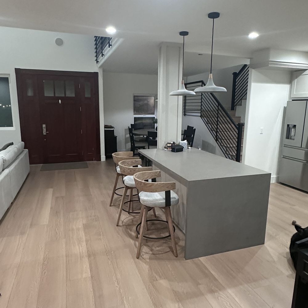 Lux Kitchen and Bath Remodeling - New open kitchen with beautiful floors, new counter and waterfall counter for modern look.  Love it! - General Contractors Near Me - Irvine, California