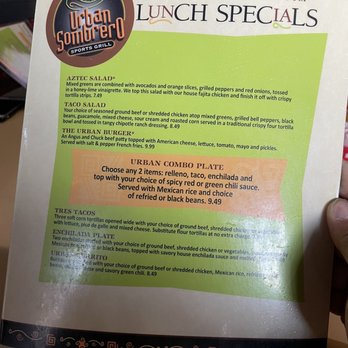 Urban Sombrero - Menu as of May 2022 - Mexican Near Me - Denver, Colorado Urban Sombrero - Menu as of May 2022 - Mexican Near Me - Denver, Colorado