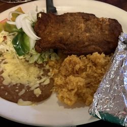 El Pueblo Mexica Restaurant - Steak Milenesa with Mexican Rice & Beans & Flour Tortillas
