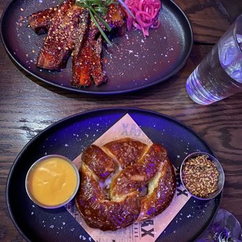 Trax Burgers And Bar - Bacon Candy and Fresh Baked Pretzel - delish ways to start the meal! - American Near Me - Minneapolis, Minnesota Trax Burgers And Bar - Bacon Candy and Fresh Baked Pretzel - delish ways to start the meal! - American Near Me - Minneapolis, Minnesota