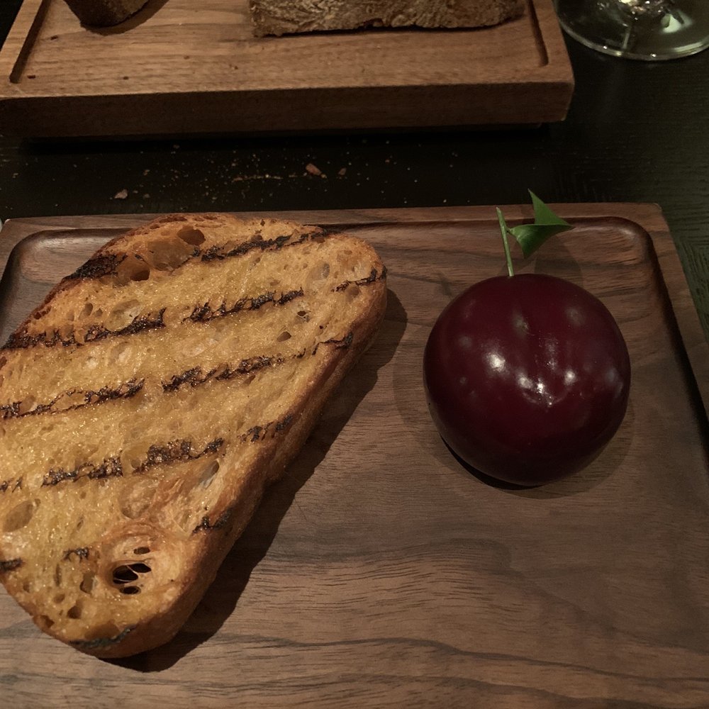Dinner by Heston Blumenthal - Meat fruit. Chicken liver parfait made to look like a plum! - British Near Me - London, XGL Dinner by Heston Blumenthal - Meat fruit. Chicken liver parfait made to look like a plum! - British Near Me - London, XGL