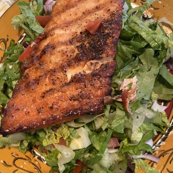 Mattar's Bistro - Delish Mediterranean salad with salmon - New American Near Me - Allamuchy, New Jersey
