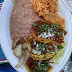 Hashtag Tacos Reno - Al Pastor tacos, Jalapeño taco, beans and rice