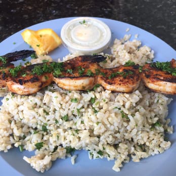 Dr Grubb's - Blackened shrimp and brown rice pilaf. - American Near Me - Claremont, California