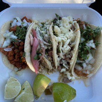 Tacos Chiwas - Chorizo, pollo, chiwas, and I forgot the last ones name. Always get the menu item named after the restaurant! - Mexican Near Me - Phoenix, Arizona