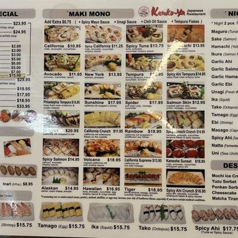 Kenko Ya - Menu - Japanese Near Me - Kaneohe, Hawaii