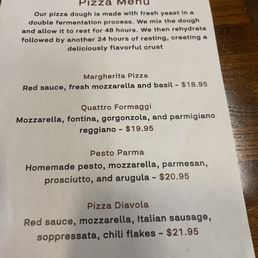 Pizza menu Pizza menu