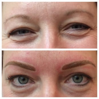 Prettyology - Eyebrows before & immediately after semi permanent makeup by Prettyology. Redness subsides within hours. Pigments soften in 3-7 days. - Permanent Makeup Near Me - Peabody, Massachusetts
