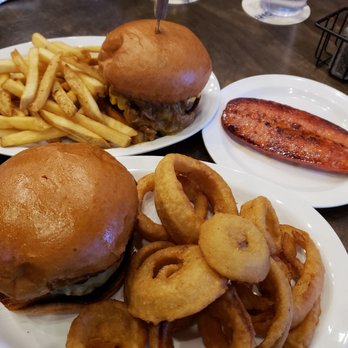 Bookmakers Burgers Bourbon Brews - Green Chili Burger (top) and The Hot Streak with link on the side. - Burgers Near Me - Aurora, Colorado Bookmakers Burgers Bourbon Brews - Green Chili Burger (top) and The Hot Streak with link on the side. - Burgers Near Me - Aurora, Colorado