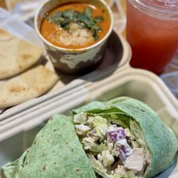 Aloha Salads - Tutu Wrap (think Chicken Waldorf with no nuts). Fresh chicken, lettuce, red onion, celery and red grapes tossed in mayo.