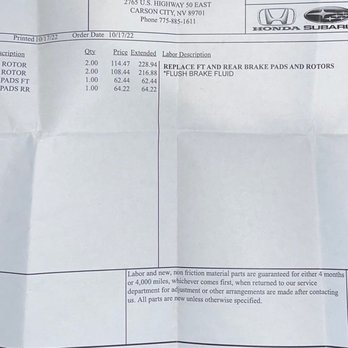 Sunrise Automotive - Brake change invoice - Auto Repair Near Me - Carson City, Nevada Sunrise Automotive - Brake change invoice - Auto Repair Near Me - Carson City, Nevada