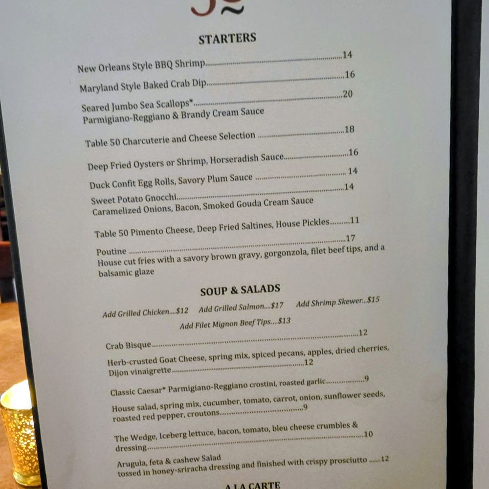Table 50 - The menu. - New American Near Me - Roanoke, Virginia Table 50 - The menu. - New American Near Me - Roanoke, Virginia