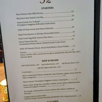 Table 50 - The menu. - New American Near Me - Roanoke, Virginia Table 50 - The menu. - New American Near Me - Roanoke, Virginia