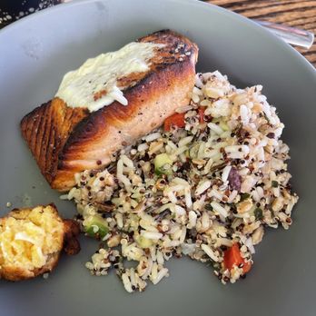 Peaceful Side Social - Salmon, quinoa salad, and corn/goat cheese fritters - Breweries Near Me - Townsend, Tennessee Peaceful Side Social - Salmon, quinoa salad, and corn/goat cheese fritters - Breweries Near Me - Townsend, Tennessee