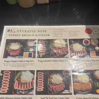 Gyukatsu Rose - Menu. They also offer brunch on Sundays. - Japanese Near Me - Orlando, Florida Gyukatsu Rose - Menu. They also offer brunch on Sundays. - Japanese Near Me - Orlando, Florida