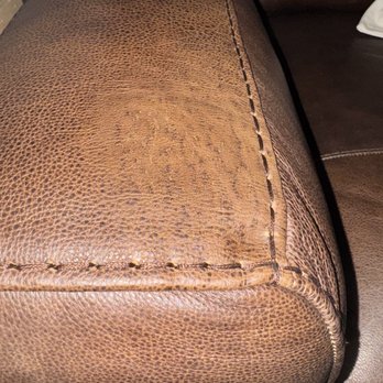 Living Spaces - Sofa 6 - thin discoloration/defect on arm - Furniture Stores Near Me - Conroe, Texas