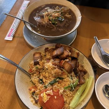 Kin Len Thai Night Bites - Tom Yum crispy pork belly fried rice and Boat Noodles (Beef) - Thai Near Me - Seattle, Washington Kin Len Thai Night Bites - Tom Yum crispy pork belly fried rice and Boat Noodles (Beef) - Thai Near Me - Seattle, Washington