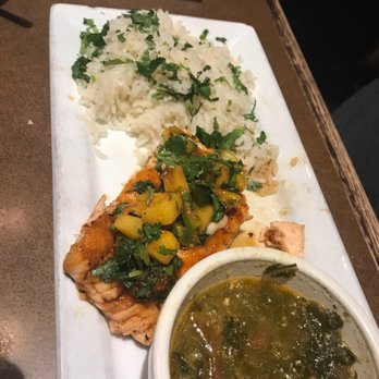 Huey Luey's - Chipotle salmon with cilantro rice and Mexican turnip greens. - Tex-Mex Near Me - Hiram, Georgia Huey Luey's - Chipotle salmon with cilantro rice and Mexican turnip greens. - Tex-Mex Near Me - Hiram, Georgia