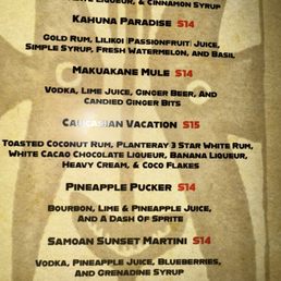 Drink menu Drink menu