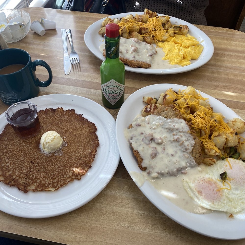 Debbie's Restaurant - Chicken fried steak, eggs over medium with country potatoes & a pancake. It's delicious with green Tabasco. - American Near Me - Paradise, California Debbie's Restaurant - Chicken fried steak, eggs over medium with country potatoes & a pancake. It's delicious with green Tabasco. - American Near Me - Paradise, California