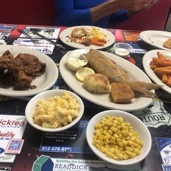 Steffens Restaurant - Fried catfish already ate one. Fried chicken,Mac n cheese, sweet potato fries fried, green tomatoes and corn. - Diners Near Me - Kingsland, Georgia Steffens Restaurant - Fried catfish already ate one. Fried chicken,Mac n cheese, sweet potato fries fried, green tomatoes and corn. - Diners Near Me - Kingsland, Georgia