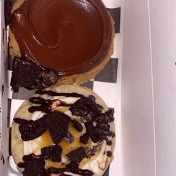 Peanut Butter Nutella Cookie AND Vanilla sugar cookie with caramel drizzle, crushed Oreos and topped with chocolate drizzle. Peanut Butter Nutella Cookie AND Vanilla sugar cookie with caramel drizzle, crushed Oreos and topped with chocolate drizzle.