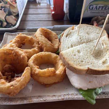 Gaffers - Club sandwich and onion rings. - Bars Near Me - Emerald Isle, North Carolina Gaffers - Club sandwich and onion rings. - Bars Near Me - Emerald Isle, North Carolina