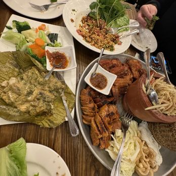 Bhan Mae Vane - Mok Pla, BMV Ultimate Papaya Platter, Nam Khao (Crispy Rice Salad) - Thai Near Me - Alameda, California