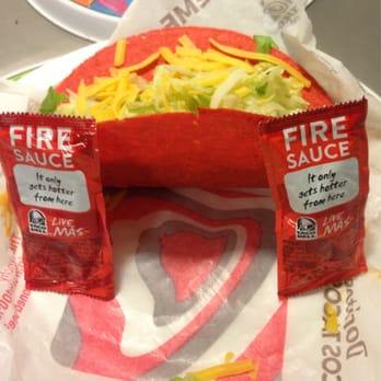 Taco Bell - Volcano taco, fire sauce x2... Hot! Hot! Hot! - Fast Food Near Me - Burbank, California Taco Bell - Volcano taco, fire sauce x2... Hot! Hot! Hot! - Fast Food Near Me - Burbank, California