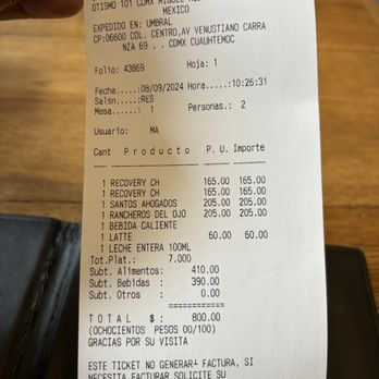 Ojo de Agua - The bill for 2 at breakfast - Cafeteria Near Me - México, D.F., DIF Ojo de Agua - The bill for 2 at breakfast - Cafeteria Near Me - México, D.F., DIF