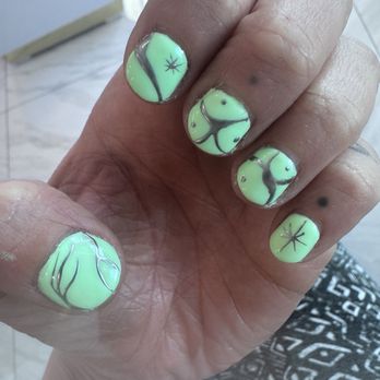 Luxury Nail Spa - Mint green nails with chrome design - Nail Salons Near Me - Palm Coast, Florida
