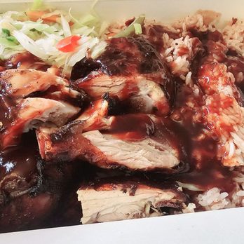 Kru GrillHouse - Jerk chicken with rice and peas and steamed veggies. Extra jerk sauce all over - Caribbean Near Me - Danbury, Connecticut Kru GrillHouse - Jerk chicken with rice and peas and steamed veggies. Extra jerk sauce all over - Caribbean Near Me - Danbury, Connecticut