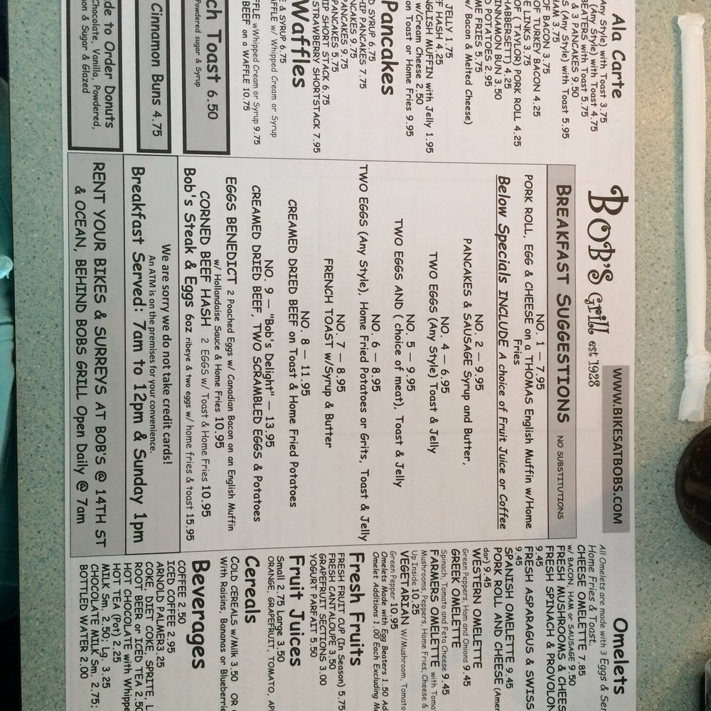 Bob's Grill - Breakfast Menu - Diners Near Me - Ocean City, New Jersey