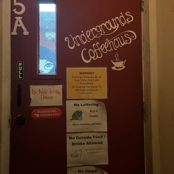 Undergrounds Coffeehaus - a red door with stickers on it - Coffee & Tea Near Me - Fort Lauderdale, Florida Undergrounds Coffeehaus - a red door with stickers on it - Coffee & Tea Near Me - Fort Lauderdale, Florida
