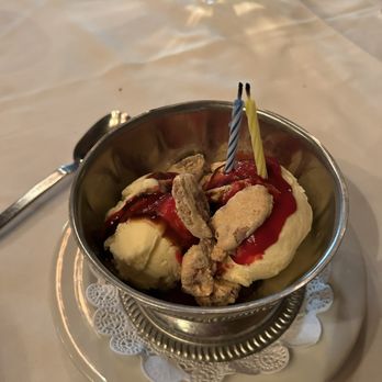 Jacksons Steakhouse - Comp dessert vanilla ice cream raspberry sauce and pecans - Steakhouses Near Me - Pensacola, Florida Jacksons Steakhouse - Comp dessert vanilla ice cream raspberry sauce and pecans - Steakhouses Near Me - Pensacola, Florida